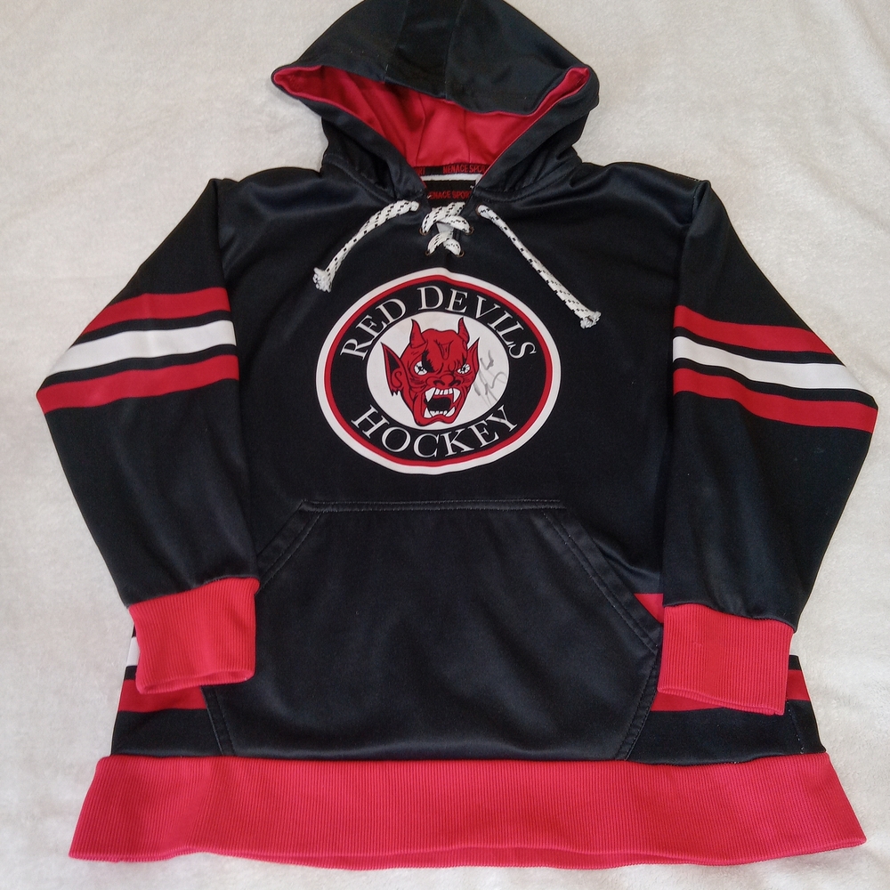 Hockey Lace Up Hoodie Youth L Jersey Style Red Devils Local Team Style Black Red